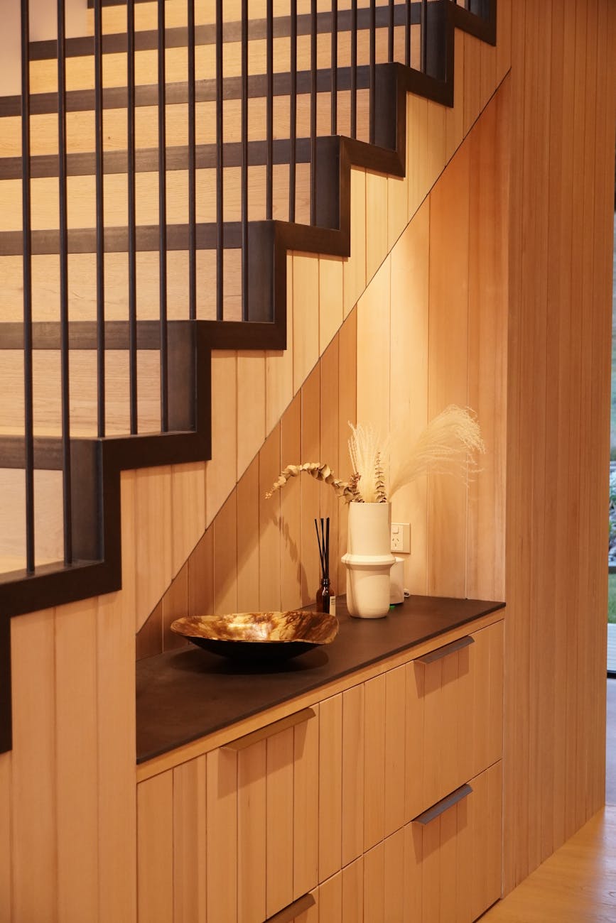 Photo by Wanshan Luo | via Pexels | License: Pexels License | https://www.pexels.com/photo/elegant-wooden-staircase-interior-in-wanaka-34797317/