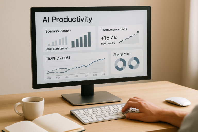 示意圖：AI 工作流與儀表板場景｜Google Analytics 新工具協助站長優化預算與成效預測